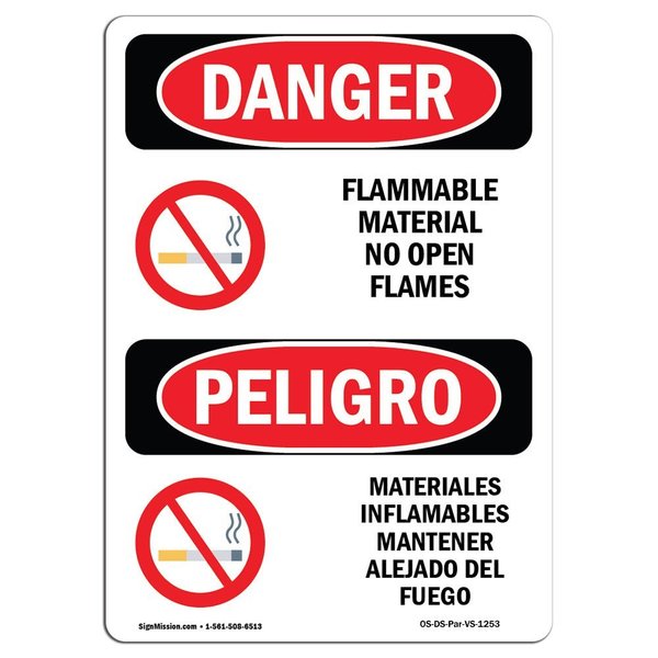 Signmission Safety Sign, OSHA Danger, 5" Height, Flammable Materials No Open Flames Spanish OS-DS-D-35-VS-1253